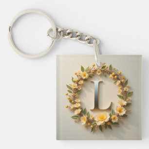 Floral Wreath Golden Letter L Elegant Monogram ✨ Keychain