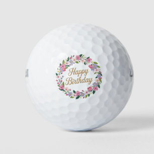 Floral Wreath Happy Birthday Personalized Greeting Golf Balls