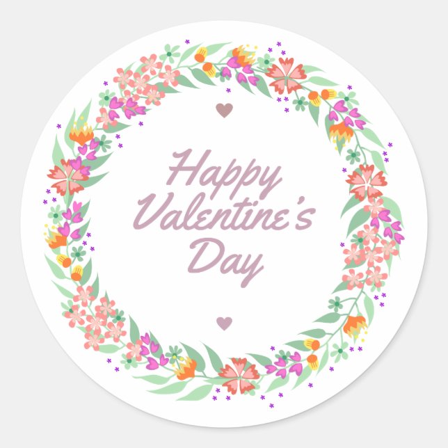 Floral Wreath Happy Valentine's Day Sticker Seal (Front)