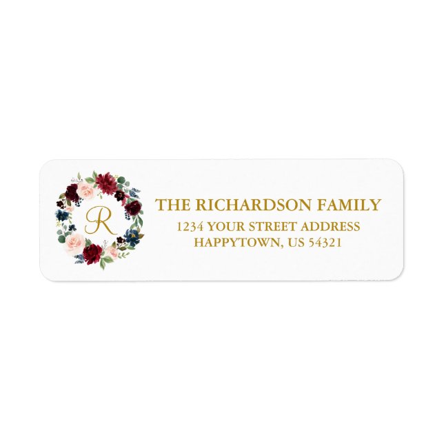 Floral Wreath Holiday Monogram Gold Adresse (Devant)