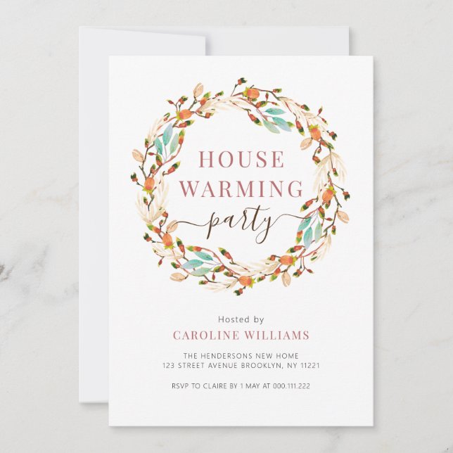 floral wreath housewarming  invitation (Front)