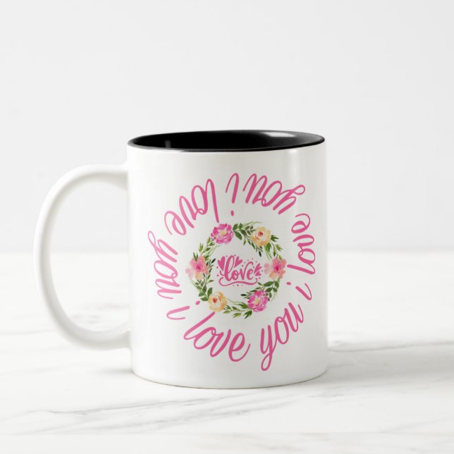 Floral Wreath / I Love You Two-Tone Coffee Mug (Left)