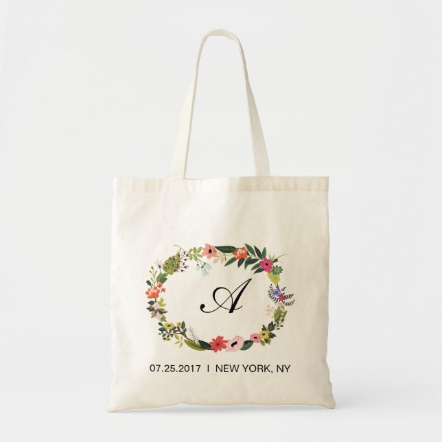 Floral Wreath Initial Wedding Favour Bag (Front)