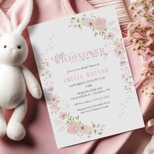 Floral Wreath Little Wildflower Girl Baby Shower  Invitation