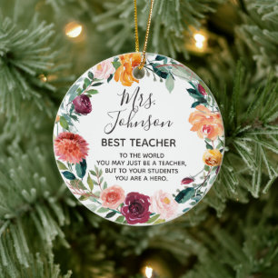 Floral Wreath Meilleur ornement enseignant
