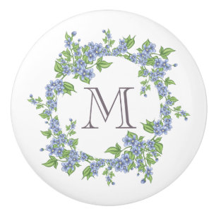 Floral Wreath Monogram Ceramic Knob