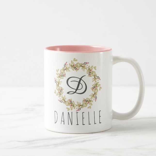 Floral Wreath Monogram Coffee Mug (Right)