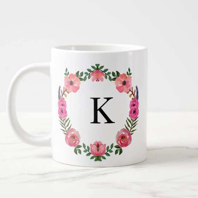 Floral Wreath Monogram Mug (Left)