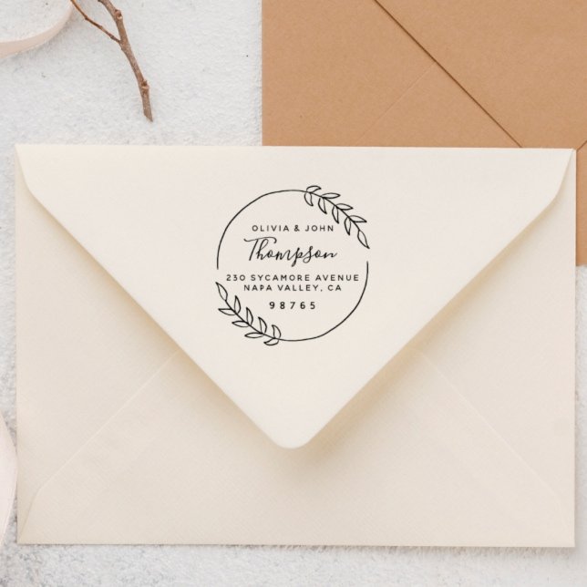 Floral Wreath Monogram Return Address Stamp (wedding rubber stamps)