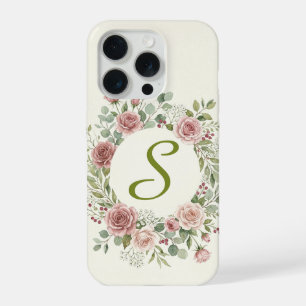 Floral Wreath Monogram S iPhone Case   Blush Rose 