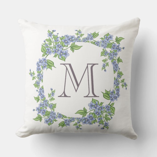 Floral Wreath Monogram Throw Pillow (Front)