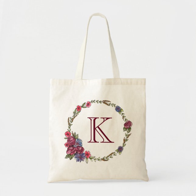 Floral Wreath Monogram Tote Bag (Front)