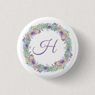 Floral Wreath Monogrammed Personalized 1 Inch Round Button