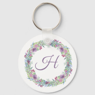 Floral Wreath Monogrammed Personalized Keychain