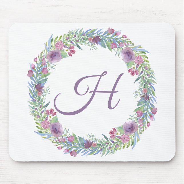 Floral Wreath Monogrammed Personalized Mouse Pad (Front)