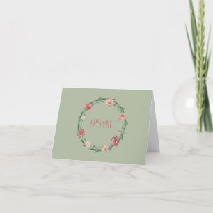 Floral Wreath Monogrammed Personalized Stationery Note Card