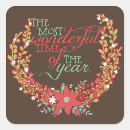 Floral Wreath Most Wonderful Time Holiday Sticker