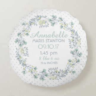 Floral Wreath Nursery Keepsake Round Pillow