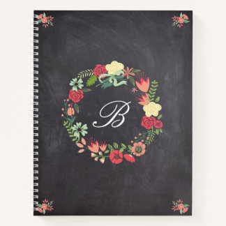 Floral Wreath on Chalkboard Monogram Notebook