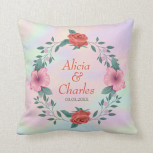 Floral Wreath On Hologram Throw Pillow