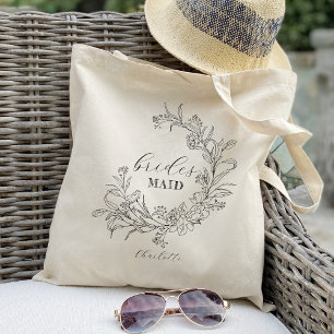 Floral Wreath Personalized Bridesmaid Favours  Tote Bag