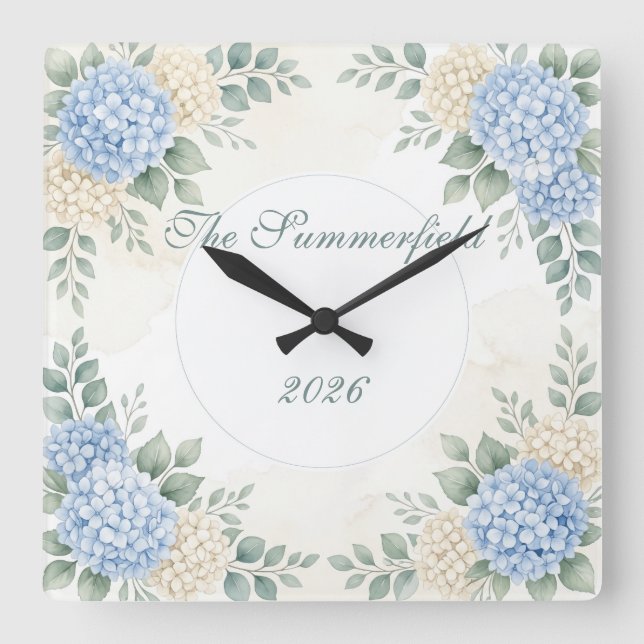 Floral Wreath Personalized Clock Watercolor  (Front)