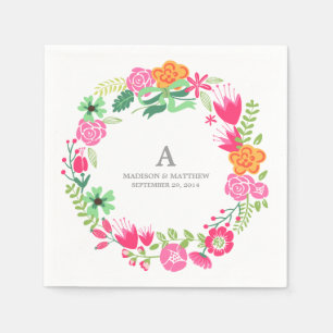 Floral Wreath   Personalized Paper Napkins