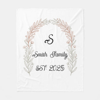 Floral Wreath Personalized Wedding Last Name EST. Fleece Blanket