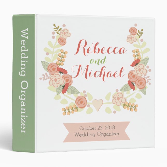 Floral Wreath Personalized Wedding Organizer Binder (Front/Spine)