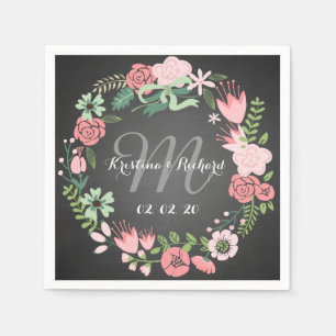 Floral Wreath Personalized Wedding Paper Napkins