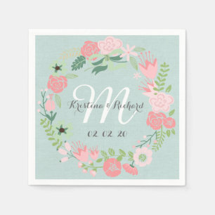 Floral Wreath Personalized Wedding Paper Napkins