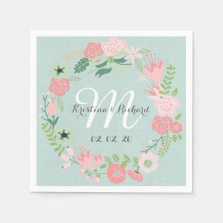 Floral Wreath Personalized Wedding Paper Napkins