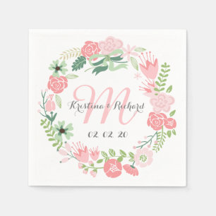 Floral Wreath Personalized Wedding Paper Napkins