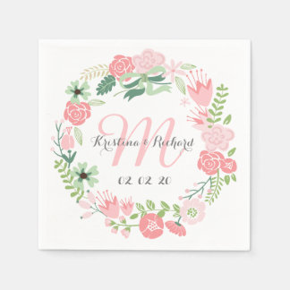 Floral Wreath Personalized Wedding Paper Napkins