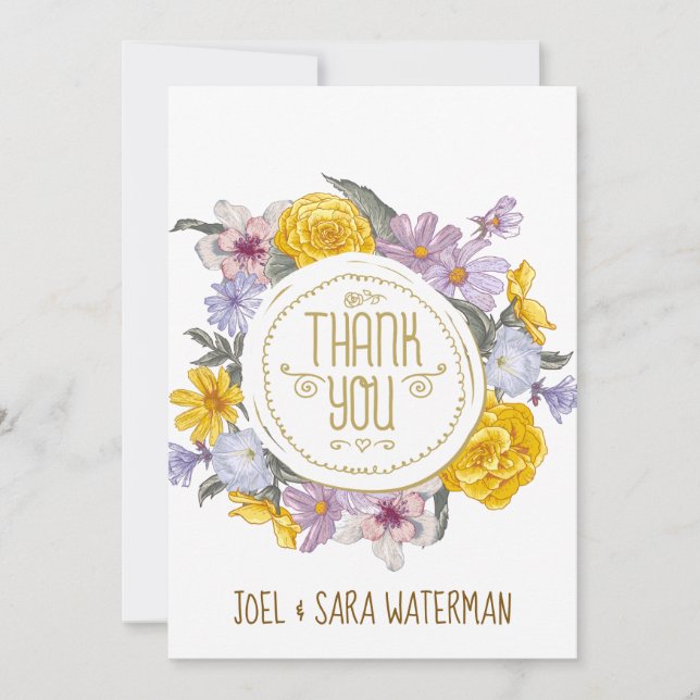 Floral Wreath Personalized Wedding Thank You Card (Front)