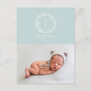 Floral wreath photo birth announcement postcard