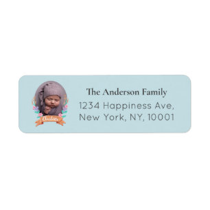 Floral Wreath Photo Frame baby blue Return Address
