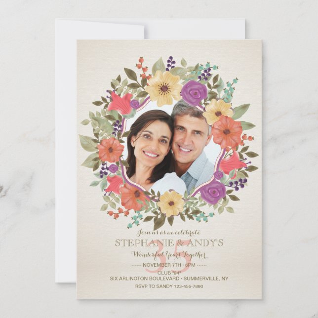 Floral Wreath Photo Invitation (Front)