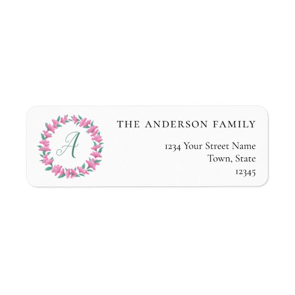 Floral Wreath Pink Green Return Address Labels