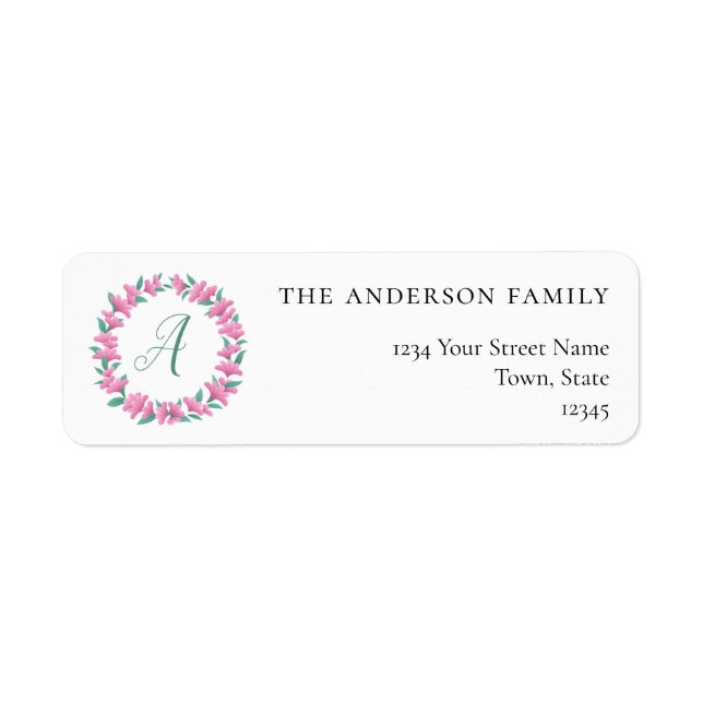 Floral Wreath Pink Green Return Address Labels (Front)