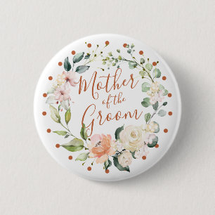 Floral wreath, polka dot Mother of the Groom 2 Inch Round Button