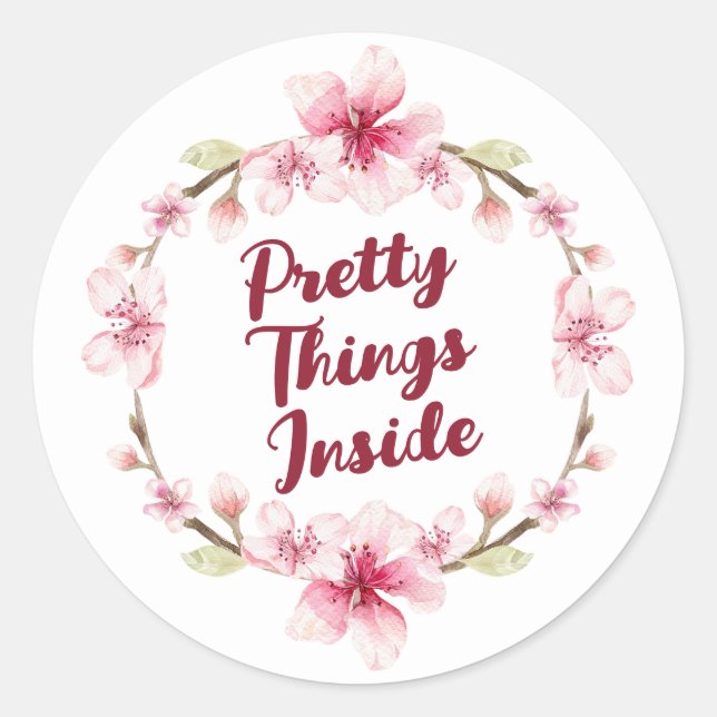 Floral Wreath Pretty Things Inside Business Classic Round Sticker (Front)