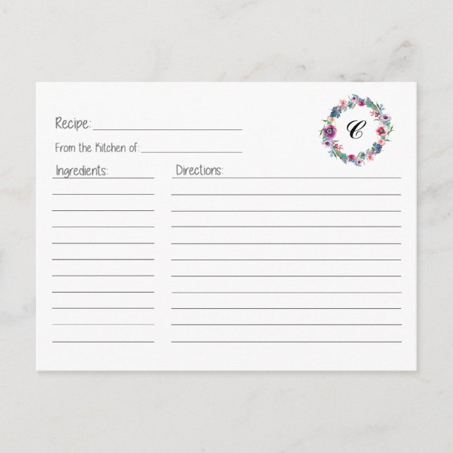 Floral Wreath Recipe Card (Front)
