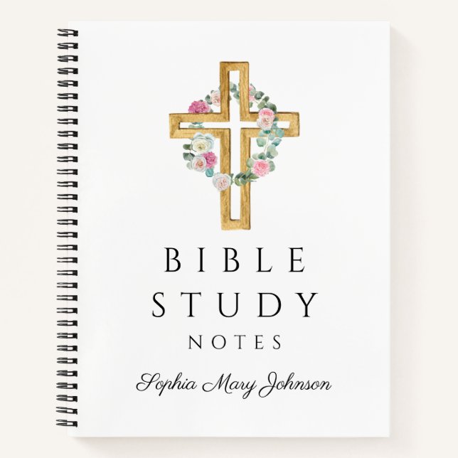 Floral Wreath Religious Cross Bible Study Notebook (Front)