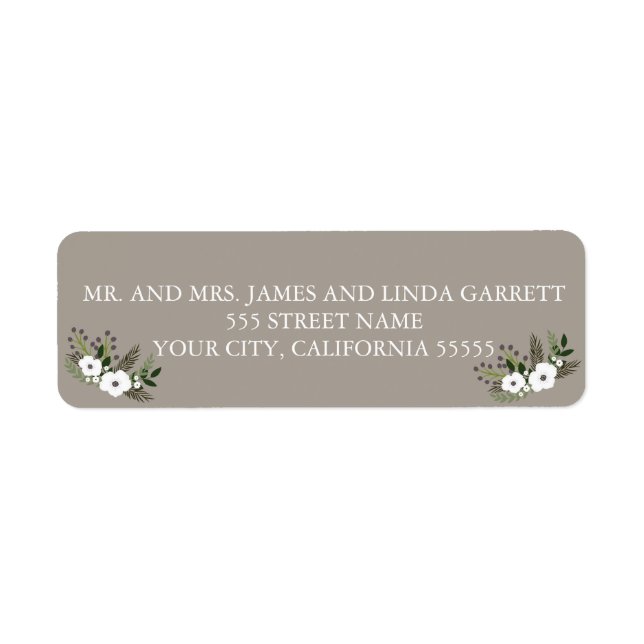 Floral wreath return address label - taupe (Front)