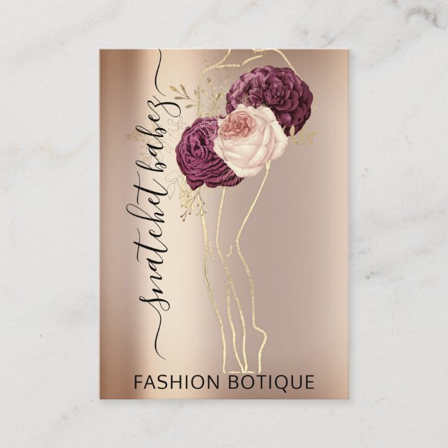Floral Wreath Rose Marsala QR Code Body Stylist  Business Card (Front)