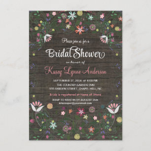 Floral Wreath Rustic Wood Bridal Shower Invitation