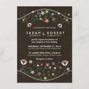 Floral Wreath Rustic Wood Wedding Invitation