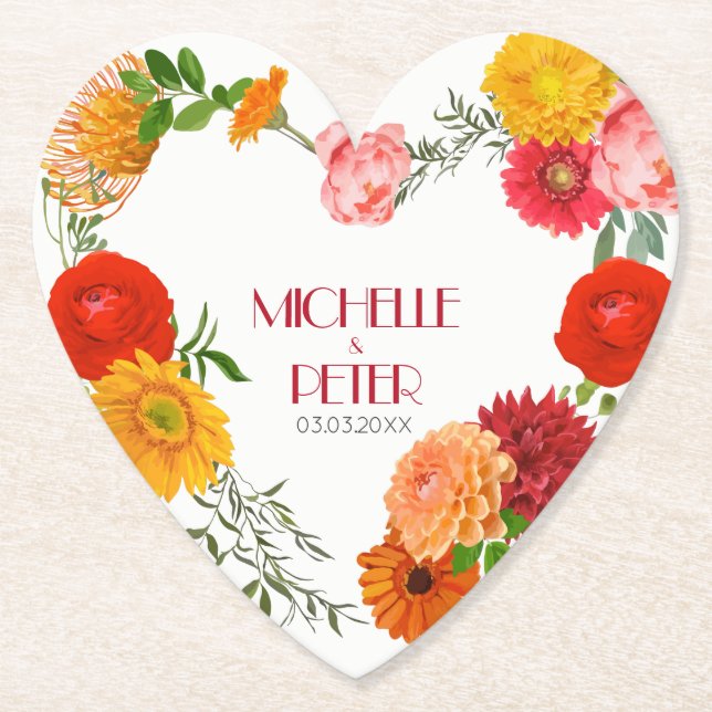 Floral Wreath- Save The Date Paper Coaster (Front)