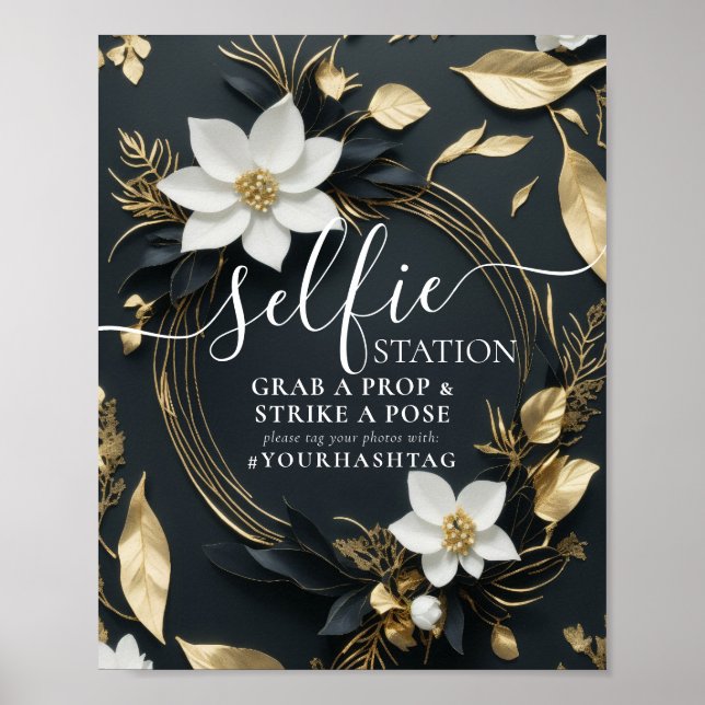 Floral Wreath Selfie Station Wedding Hashtag Sign (Front)